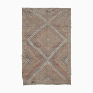 Beige Oriental Hand Knotted Wool Vintage Kilim Carpet