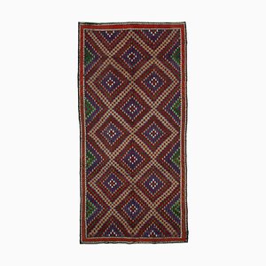 Multicolor Turkish Handmade Wool Vintage Kilim Carpet