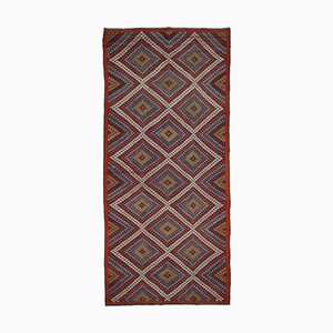 Multicolor Turkish Handmade Wool Vintage Kilim Carpet