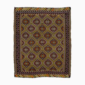 Tappeto Kilim vintage multicolore in lana intrecciata a mano, Turchia