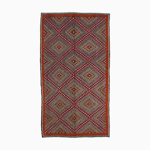 Multicolor Turkish Handmade Wool Vintage Kilim Carpet