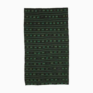 Green Anatolian Hand Knotted Wool Vintage Kilim Carpet