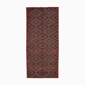 Tapis Kilim Vintage Multicolore Orienté à la Main en Laine