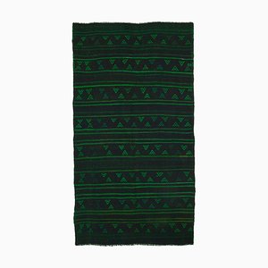 Green Anatolian Handmade Wool Vintage Kilim Carpet