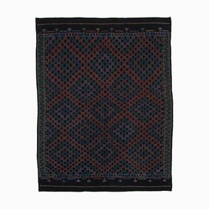 Black Anatolian Handmade Wool Vintage Kilim Carpet