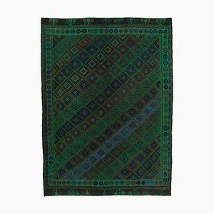Green Turkish Handmade Wool Vintage Kilim Carpet
