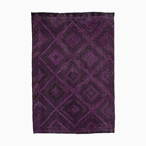 Purple Turkish Hand Knotted Wool Vintage Kilim Carpet