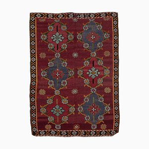 Tappeto Kilim vintage in lana rossa annodata a mano