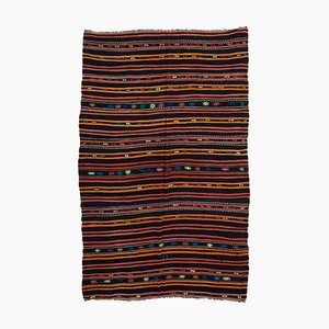 Vintage Anatolian Black Tribal Wool Kilim Rug