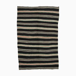 Schwarzer Handgeknüpfter Traditioneller Vintage Vintage Kilim Teppich aus Wolle
