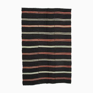 Alfombra Kilim oriental oriental de lana tribal hecha a mano en negro