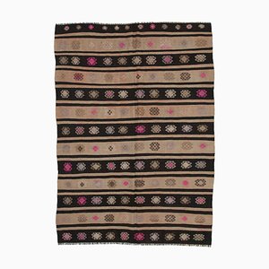Anatolischer Hand Konterter Vintage Vintage Kilim Teppich aus Indigener Wolle