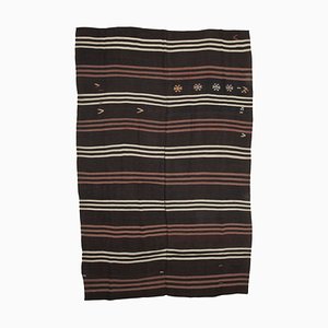 Alfombra Kilim vintage oriental antigua de lana marrón tribal
