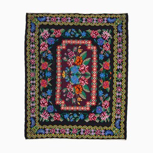 Black Moldovian Handmade Tribal Vintage Kilim Carpet