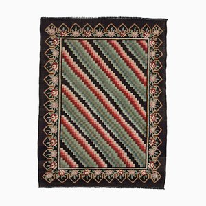 Brown Vintage Hand Knotted Wool Rose Kilim Carpet
