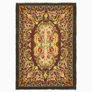 Tapis Kilim Tribal Marron Fait Main Vintage Bessarabie