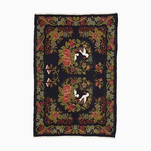 Black Bessarabian Handmade Tribal Vintage Kilim Carpet