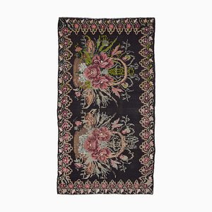 Black Moldovian Handmade Tribal Vintage Kilim Carpet