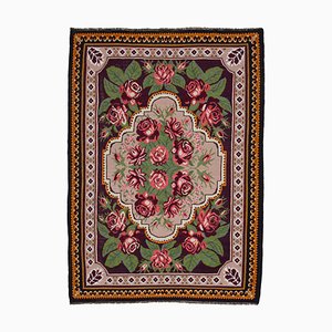 Black Bessarabian Handmade Tribal Vintage Kilim Carpet