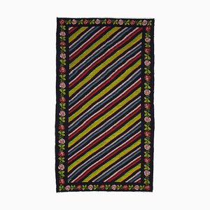 Black Floral Handmade Tribal Vintage Kilim Carpet