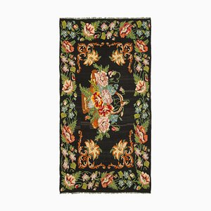 Black Oriental Hand Knotted Wool Vintage Kilim Carpet