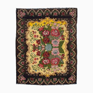 Brown Romanian Handwoven Tribal Vintage Kilim Carpet