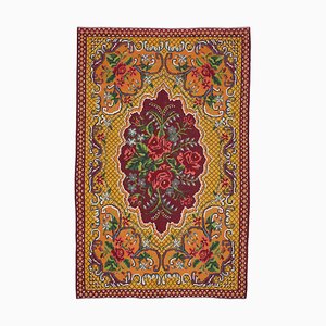 Yellow Romanian Handwoven Tribal Vintage Kilim Carpet