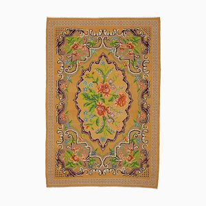 Yellow Moldovian Handmade Tribal Vintage Kilim Carpet