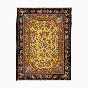 Black Oriental Hand Knotted Wool Vintage Kilim Carpet