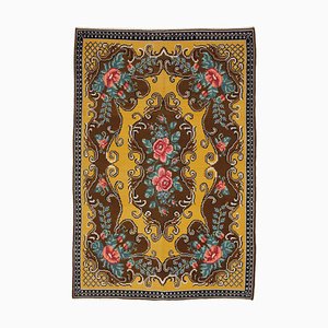 Brown Floral Handmade Tribal Vintage Kilim Carpet