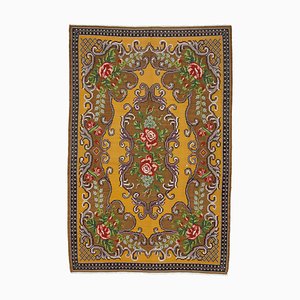 Brown Tapestry Hand Knotted Wool Vintage Kilim Carpet