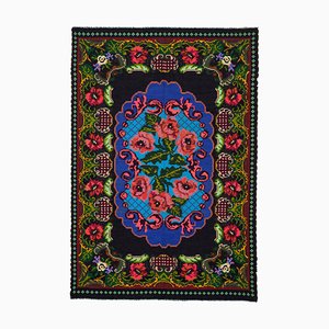 Black Bessarabian Handmade Tribal Vintage Kilim Carpet