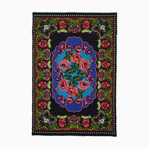 Schwarzer Bessarabian Handgeknüpfter Tribal Vintage Kilim Teppich