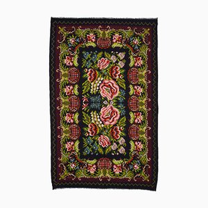Black Tapestry Hand Knotted Wool Vintage Kilim Carpet