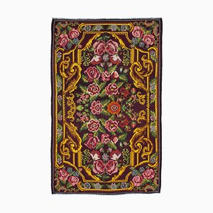 Schwarzer Moldawischer Handgeknüpfter Tribal Vintage Kilim Teppich