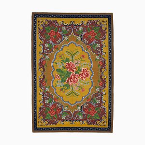 Gelber Orientalischer Handgeknüpfter Vintage Kilim Teppich aus Wolle