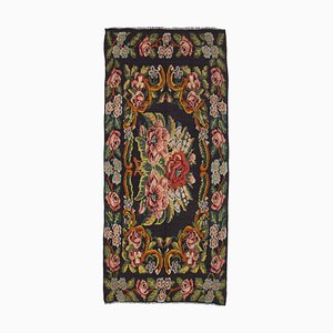 Black Tapestry Hand Knotted Wool Vintage Kilim Carpet