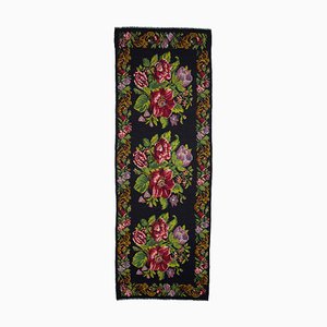 Tapis Kilim Vintage Fait Main Bessarabie Noire