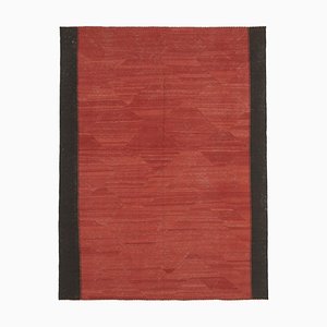 Tappeto Kilim Flatwave in lana intrecciata a mano rossa e anatolica