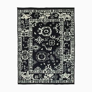 Black Moroccan Hand Knotted Wool Decorative Rug