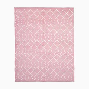 Pink Moroccan Hand Knotted Wool Decorative Rug