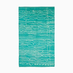 Turquoise Moroccan Hand Knotted Wool Decorative Rug