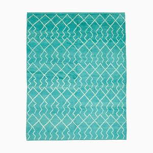 Turquoise Moroccan Handmade Wool Geometric Rug