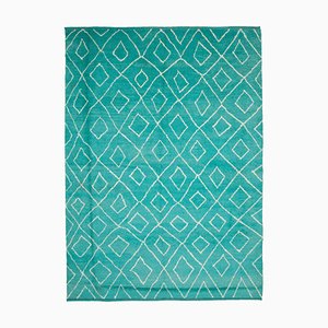 Tapis Décoratif en Laine Turquoise Fait Main, Maroc