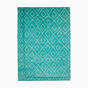 Turquoise Moroccan Hand Knotted Wool Decorative Rug