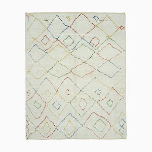 Weißer Marokkanischer Handgeknüpfter Dekorativer Teppich aus Wolle