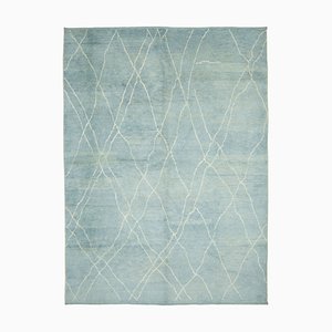 Tapis Géométrique Bleu en Laine Fait Main, Maroc