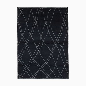 Black Moroccan Handwoven Long Pile Tribal Rug