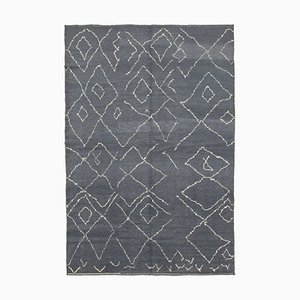 Tapis Géométrique Gris en Laine Fait Main, Maroc