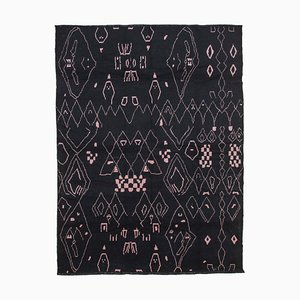Alfombra marroquí geométrica hecha a mano de lana negra